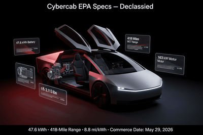 Tesla Cybercab EPA-Spezifikationen deklassifiziert: 48-kWh-Batterie, 418 Meilen Testreichweite und ein Leergewicht, das Erklärungen erfordert