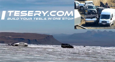 Tesla neckt Cyber truck in einer atember aub enden isländischen Landschaft