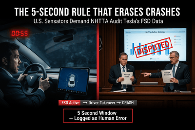 US-Senatoren fordern NHTSA-Prüfung von Teslas FSD-Daten. Das "5-Sekunden-Fenster", das Unfälle verschwinden lässt, erklärt.