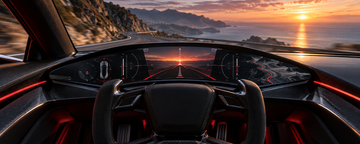 Fighter jet inspired digital cockpit display in a Tesla Roadster