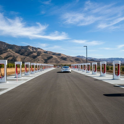 Tesla hat den Bau seiner größten Supercharger-Station abgeschlossen; sie ist nun in Lost Hills, Kalifornien, eröffnet.