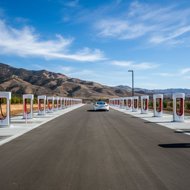 Tesla hat den Bau seiner größten Supercharger-Station abgeschlossen; sie ist nun in Lost Hills, Kalifornien, eröffnet.