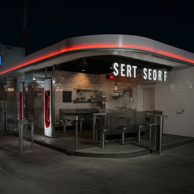 Kurz vor der Fertigstellung des Tesla Supercharger Diner: Vorgeschmack auf die Speisekarte