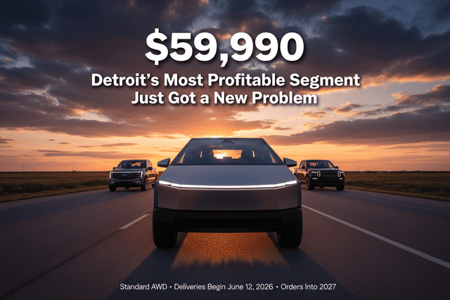 Der 59.990 Dollar teure Cybertruck ist da. Detroits profitabelstes Segment hat soeben ein neues Problem bekommen.