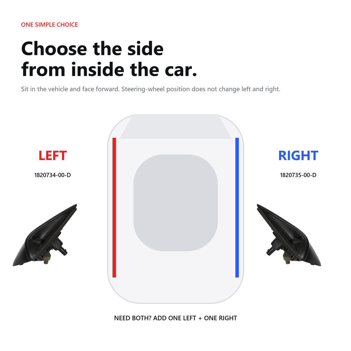 Left and right side selection guide with OE references 1820734-00-D and 1820735-00-D