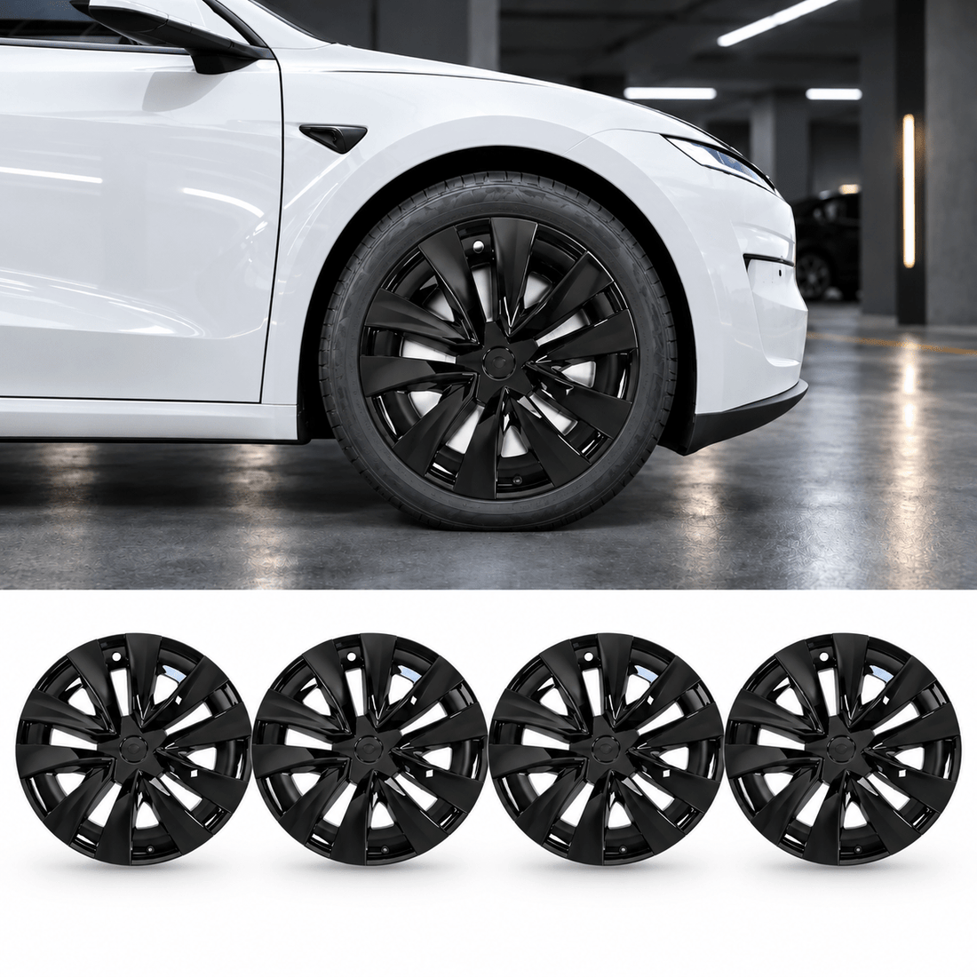 18" V-Spoke Full-Coverage Wheel Covers for Tesla Model 3 Standard 2026+ (Set of 4) - Tesery Official Store