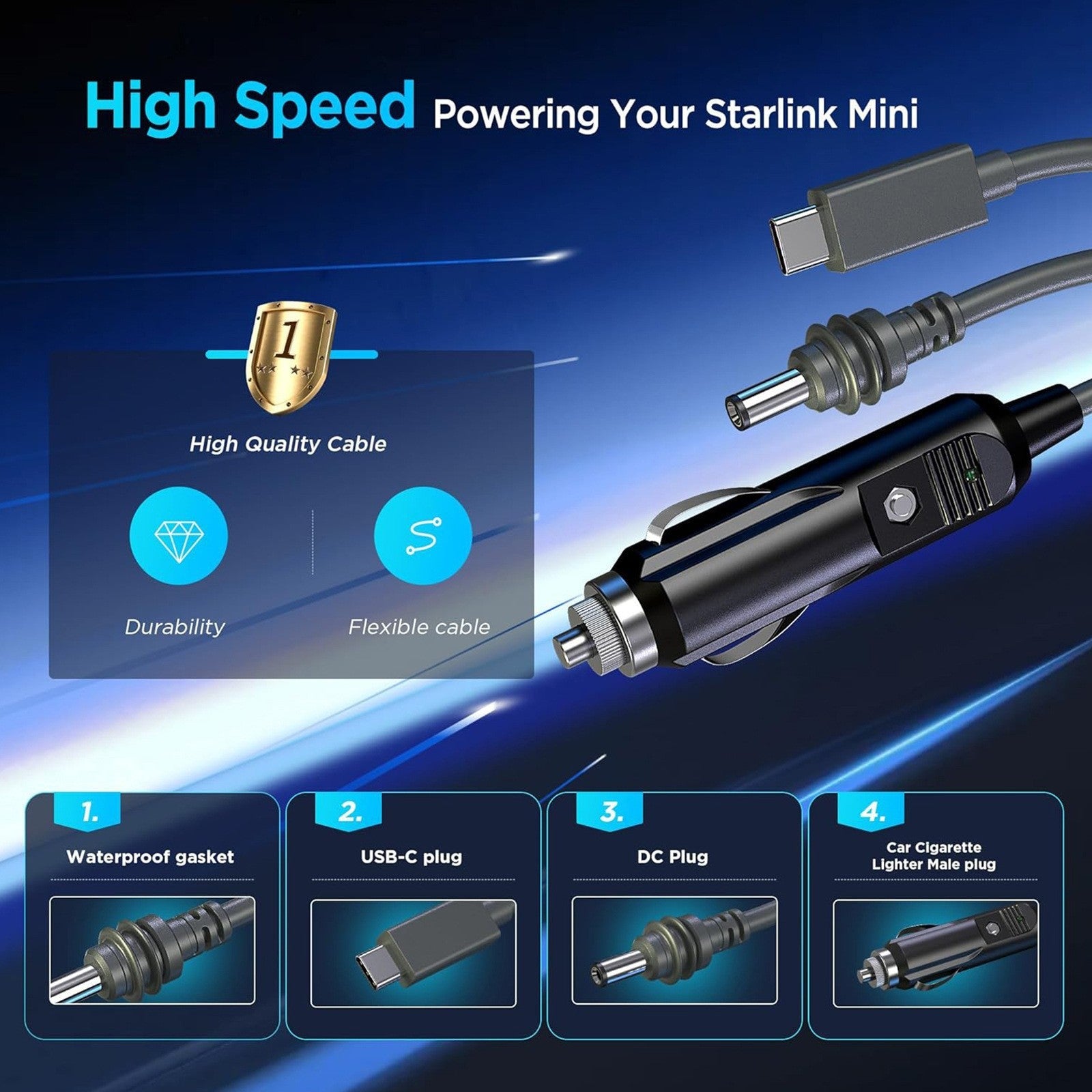 3 - in - 1 Car Charging Power Cable for Starlink Mini - Tesery Official Store