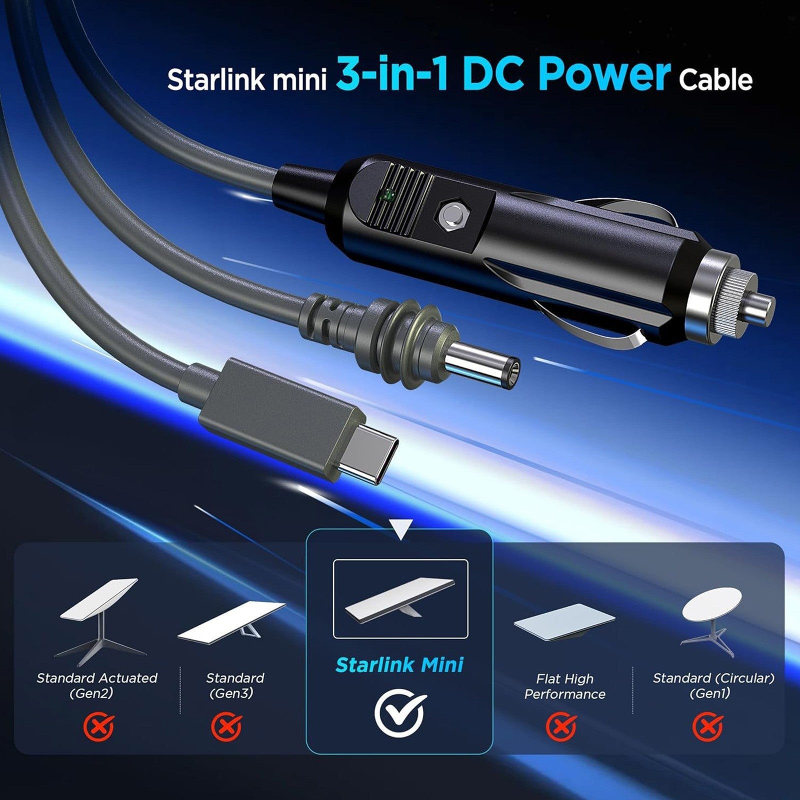 3 - in - 1 Car Charging Power Cable for Starlink Mini - Tesery Official Store