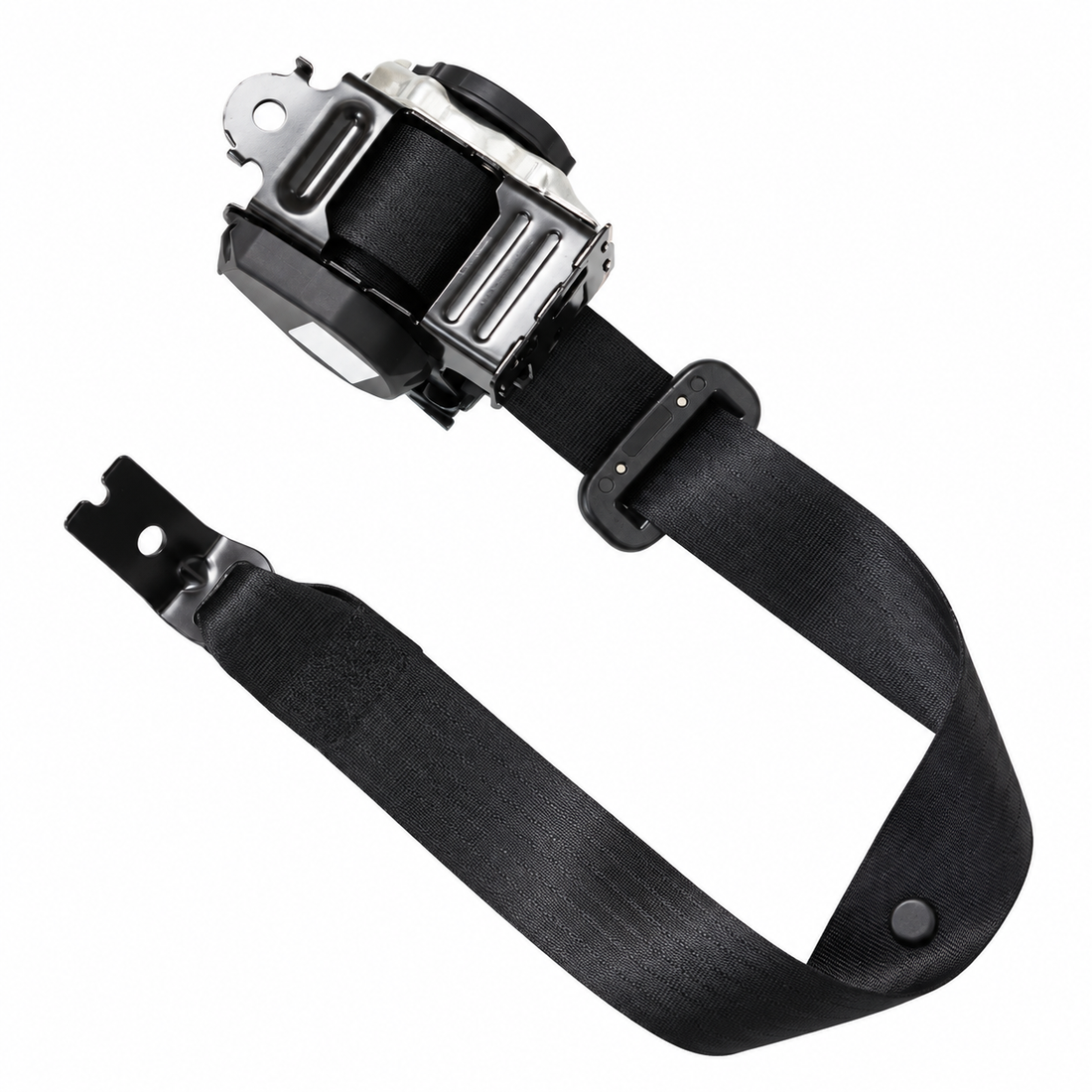 Rear seat belt retractor assembly with polyester webbing and latch plate for Tesla Model Y