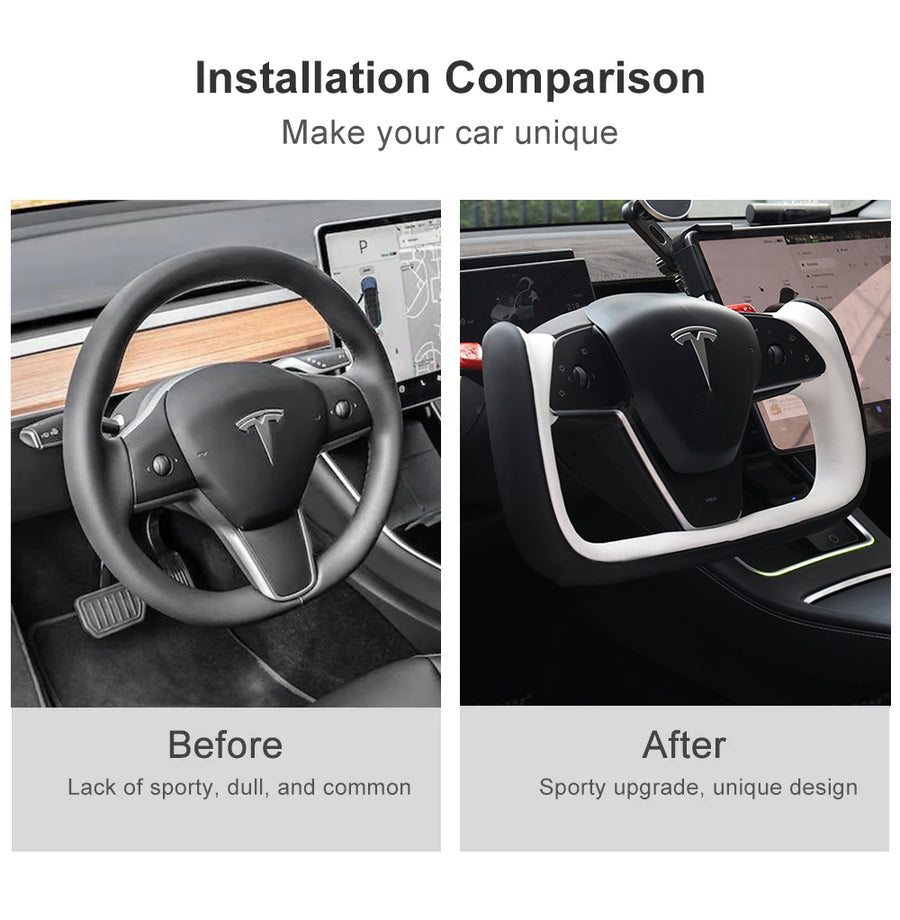 Flash Sale: Yoke Style Steering Wheel for Model 3 / Y【Black & White Leather】