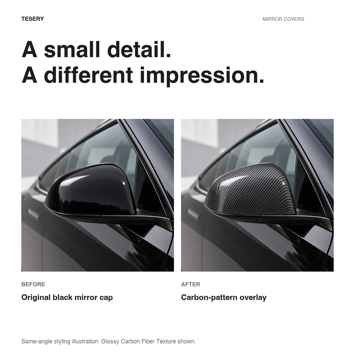 ABS Mirror Covers for Model 3/Y | 4 Finishes | 3M Tape | Scratch Protection | 3 Versions - Tesery Official Store