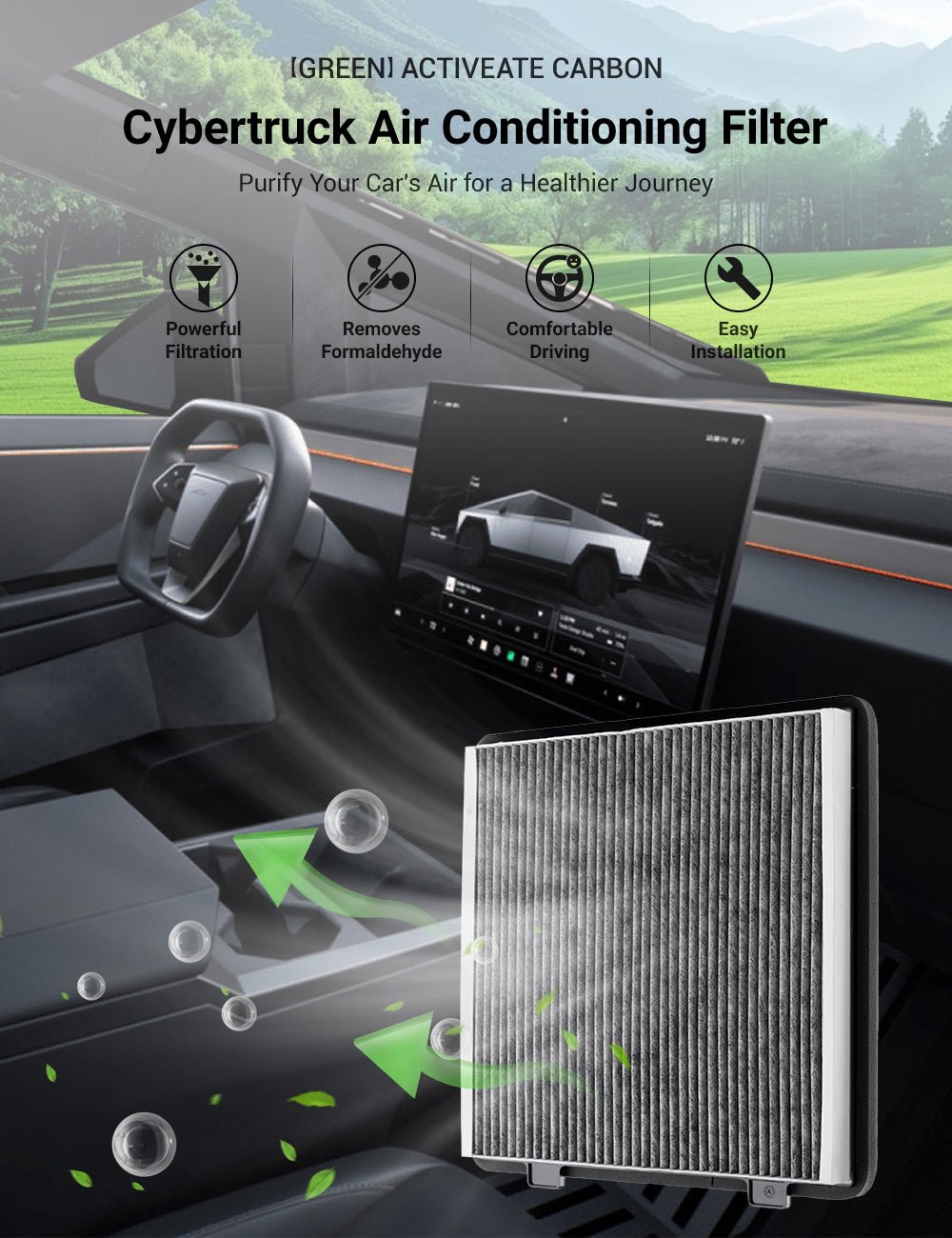 Activated Carbon Air Conditioning Filter for Tesla Cybertruck (1 PC) - Tesery Official Store