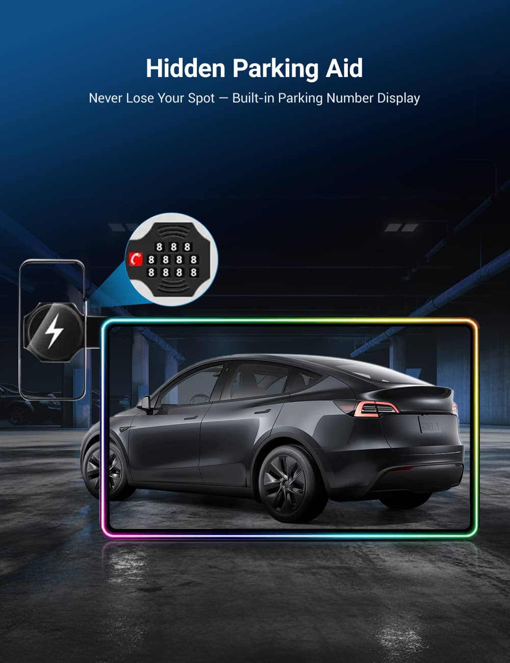 Ambient Light Screen Edge Protector With Wireless Charging Phone Holder for Model 3/Y - Tesery Official Store