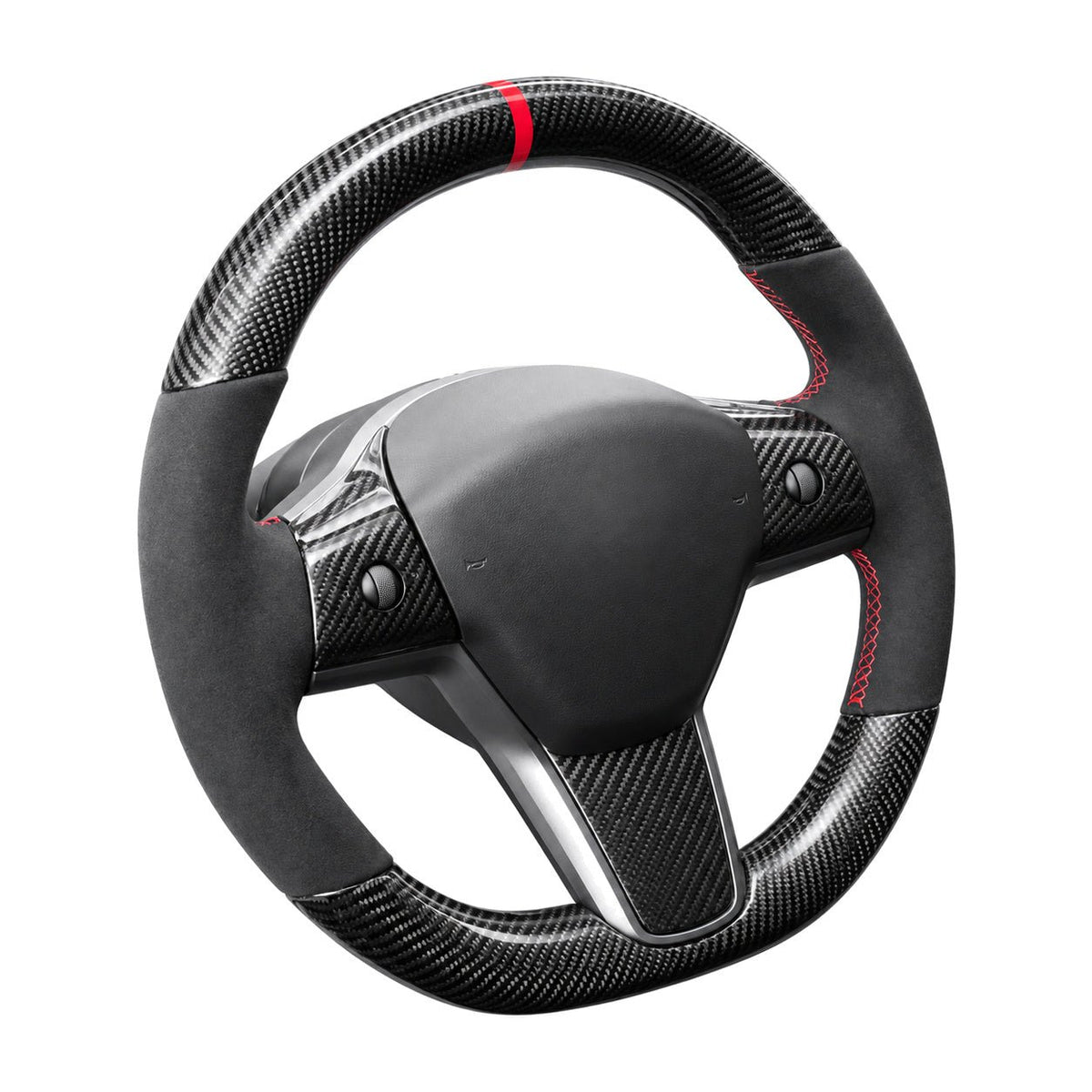 Carbon Fiber Alcantara Round Steering Wheel for Model 3 / Y【Style 15】 - Tesery Official Store