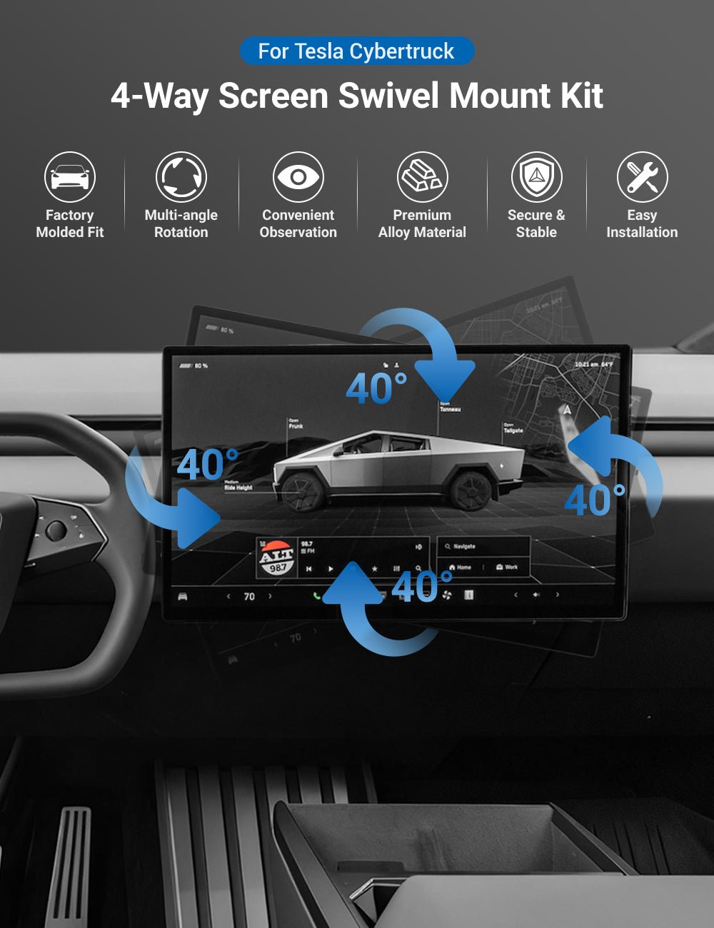 Center Screen Swivel Rotating Mount Kit for Tesla Cybertruck - Tesery Official Store