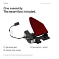 Charge-port door assembly with labels identifying the red reflector, mounting body, actuator and attached harness.