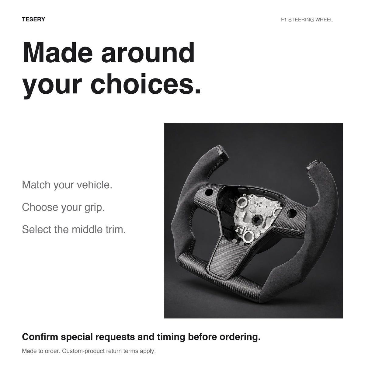 Custom Carbon Fiber Steering Wheel for Tesla Model 3 / Y【F1 Style】 - Tesery Official Store