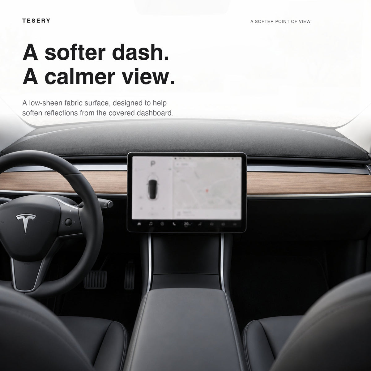 Dashboard Blackout Mat for Model 3/Y Anti-Glare Flannel Dash Cover - Tesery Official Store