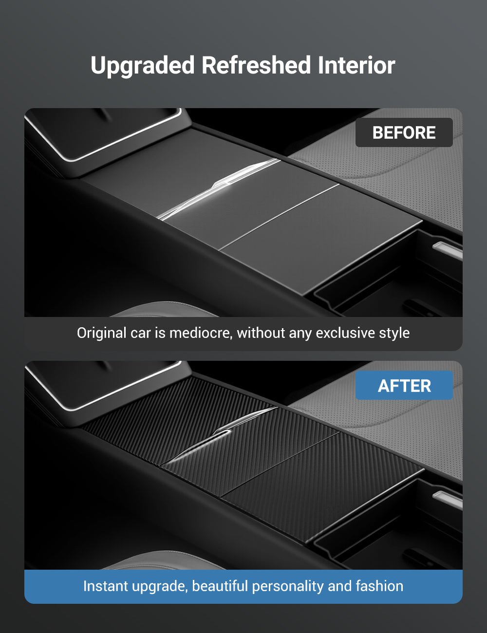 Dry Carbon Fiber Center Console Cover For Tesla Model Y Juniper / Model 3 Highland - Tesery Official Store