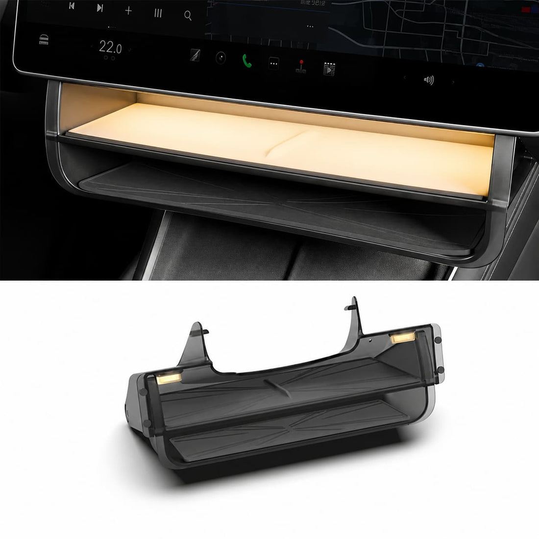 Dual-Layer Tray Under Screen Storage Box with LED Light for Model 3 Highland / Y Juniper - Tesery Official Store