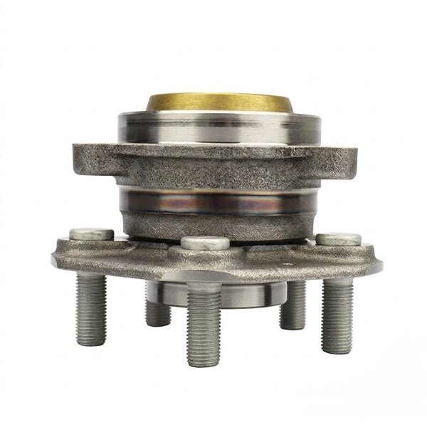 Side profile of the hub assembly showing the bearing body, flange and projecting wheel studs.
