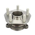 Wheel-facing side of the hub with five threaded studs surrounding the circular center bore.