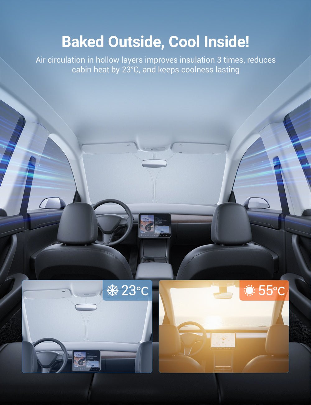 Graphene Front Windshield Sunshade for Model 3 Highland / Model Y Juniper - Tesery Official Store