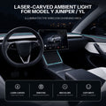 Installed charging-area light frame beneath the center screen with feature icons