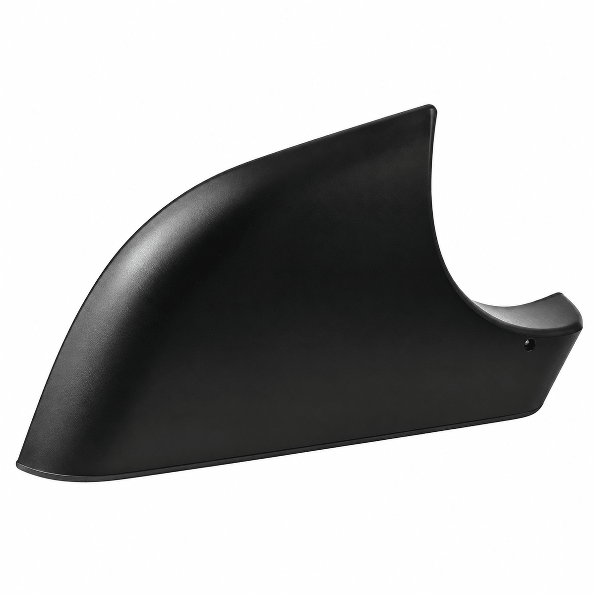 Close-up of the lower mirror shell's smooth black exterior and large curved mounting cutout