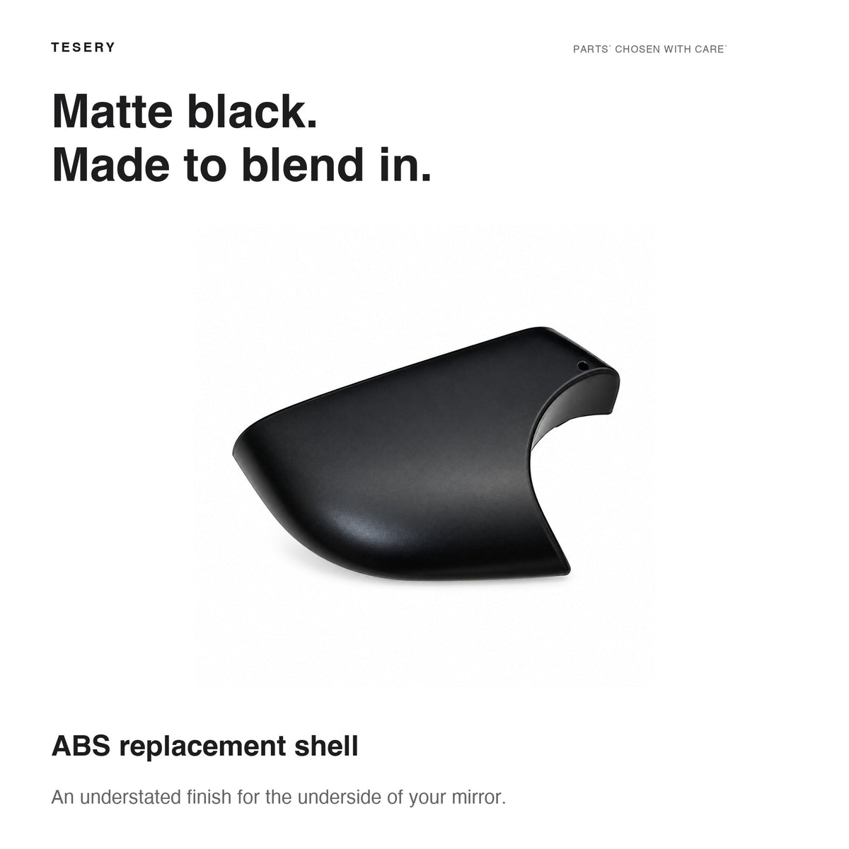 Matte-black ABS lower mirror replacement cover on a white background