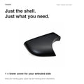 Package graphic showing one lower mirror shell for the selected side, with existing mirror components retained