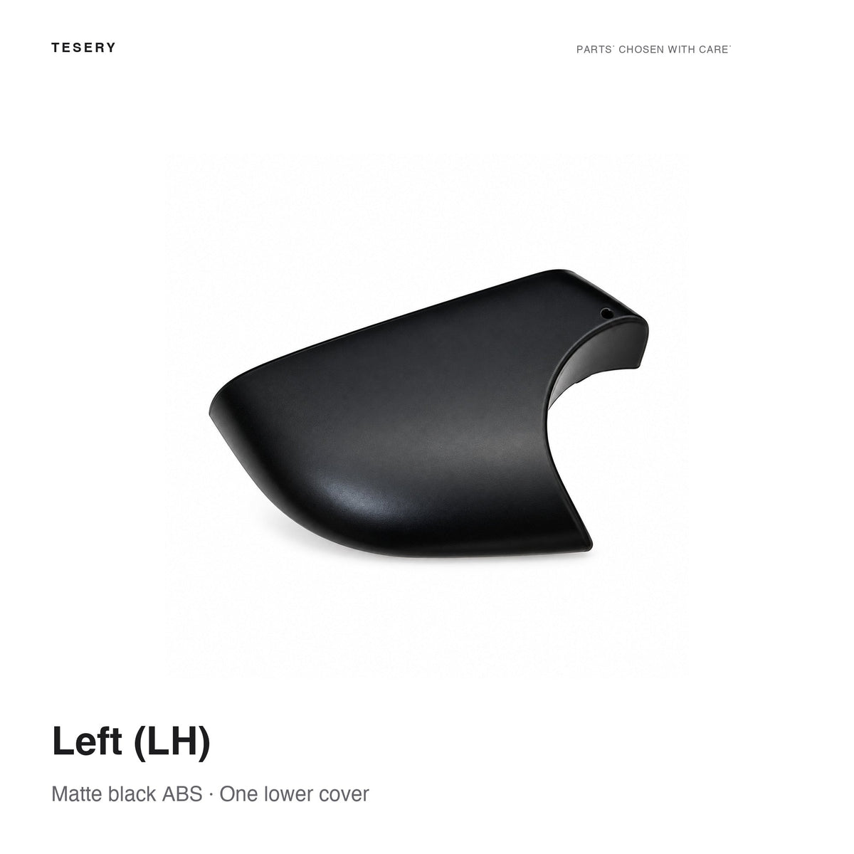 Left-hand matte-black ABS lower mirror cover labeled LH