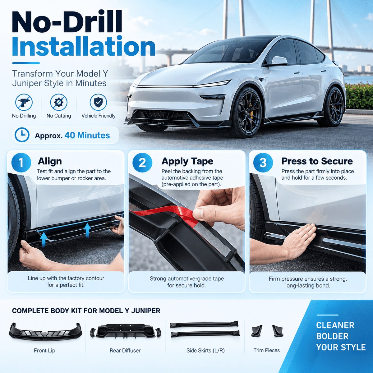 Model Y Juniper Premium & YL Body Kit – Front Lip, Side Skirts & Rear Diffuser - Tesery Official Store