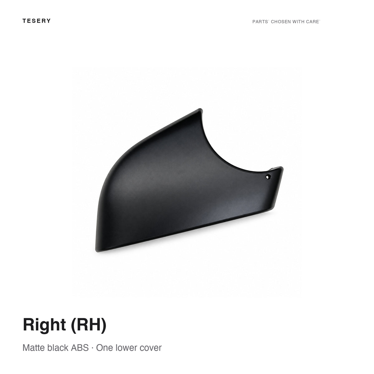Matte black Right (RH) lower mirror cover for Tesla Model Y 2020–2026 including Juniper, one replacement shell