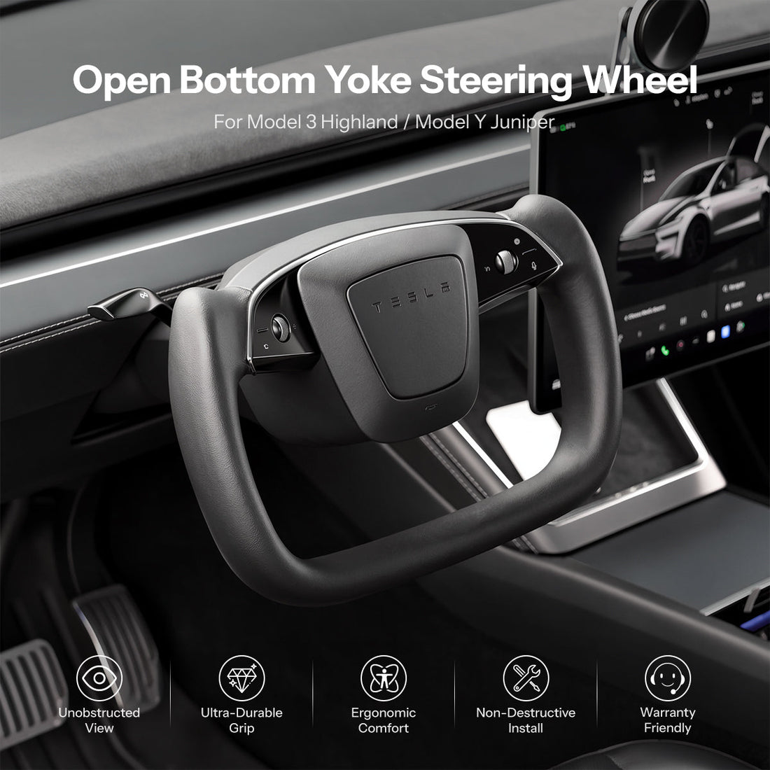 Open-Bottom Yoke Steering Wheel for Model Y Juniper / Model 3 Highland - Tesery Official Store