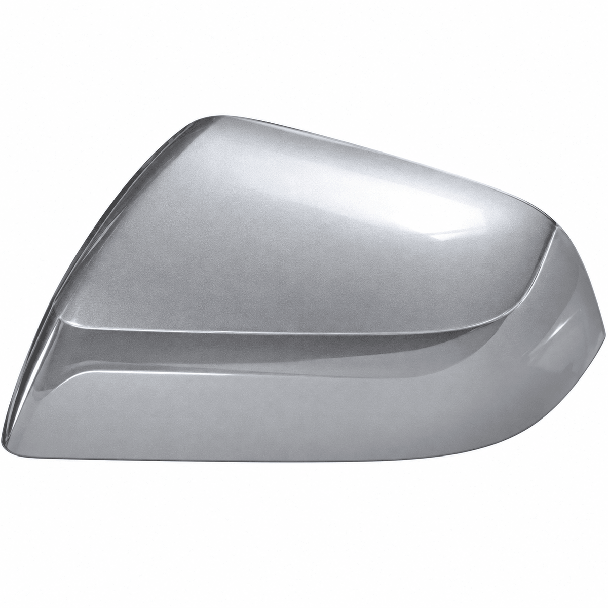 Metallic silver mirror cover shell with a sculpted upper face, displayed on white.