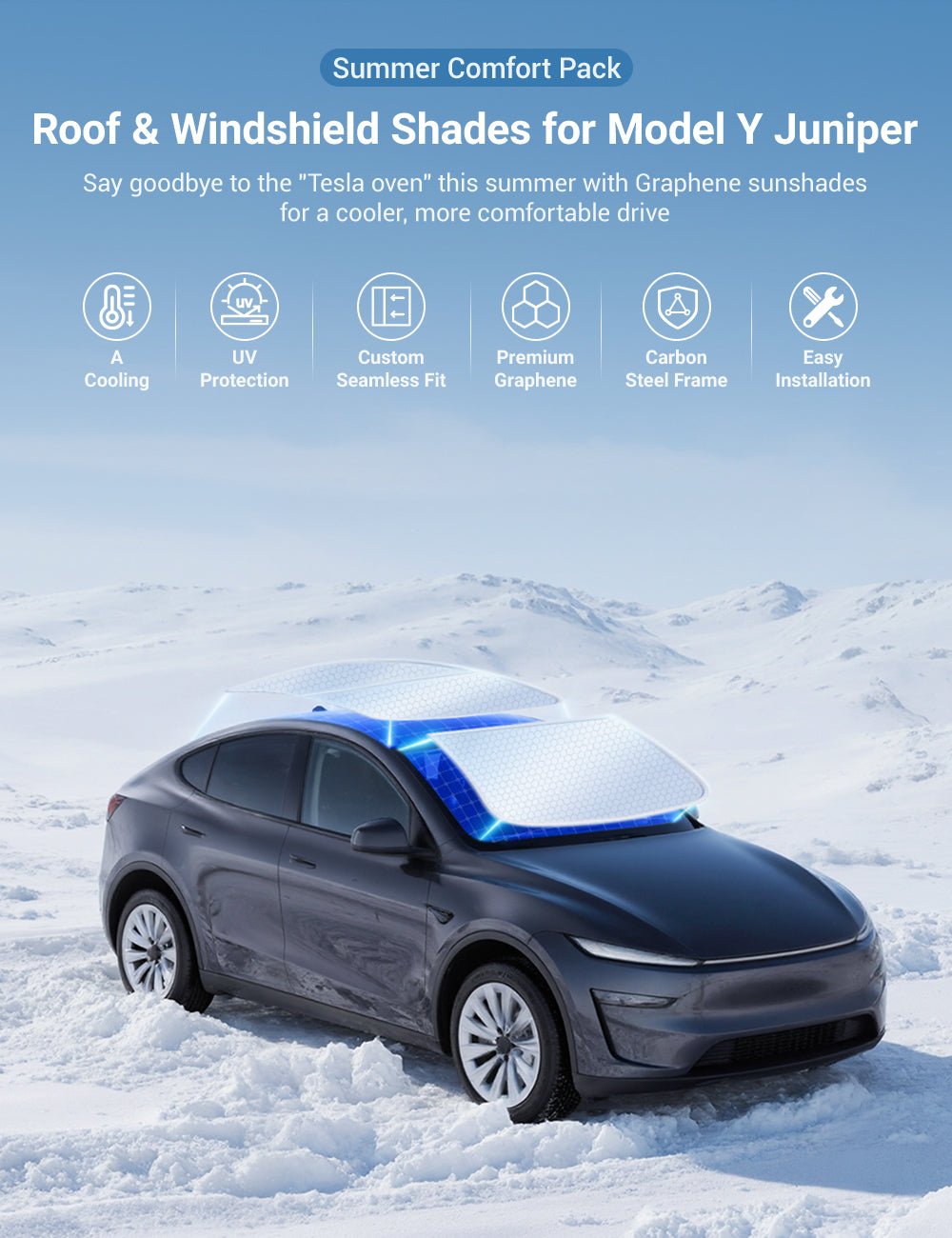 Summer Comfort Pack: Roof & Windshield Shades for Model Y - Tesery Official Store