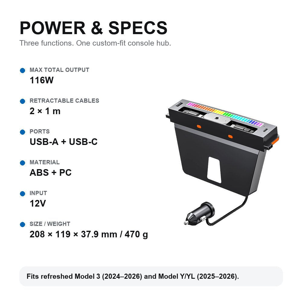 TESERY 116W Smart Aroma RGB Center Console Hub for Tesla Model 3/Y/YL - Tesery Official Store