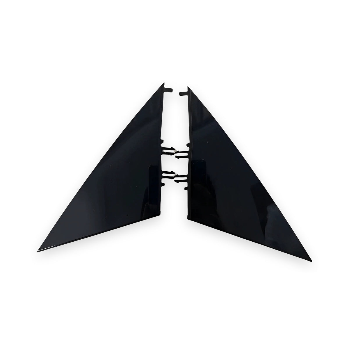 Tesla Model 3 2017+ mirror triangle trim pair, LH 1130655-00-E and RH 1130656-00-E, including Highland