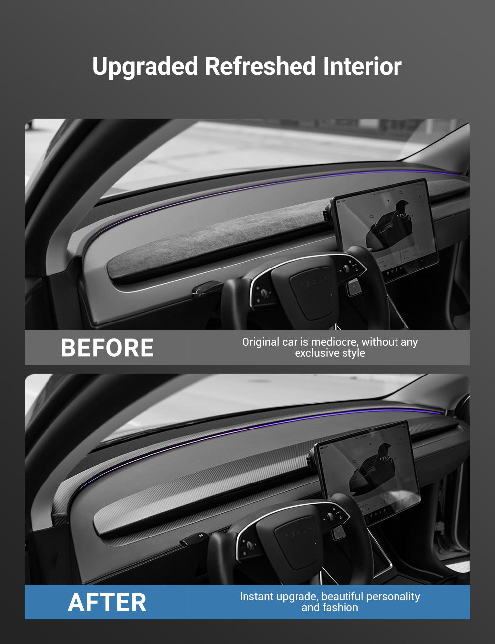 TESERY Real Dry Carbon Fiber Dashboard Cover Overlay for Model 3 Highland / Model Y Juniper - Tesery Official Store