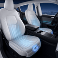 White seat-cushion illustration with blue airflow paths across the front seat bases and backrests.
