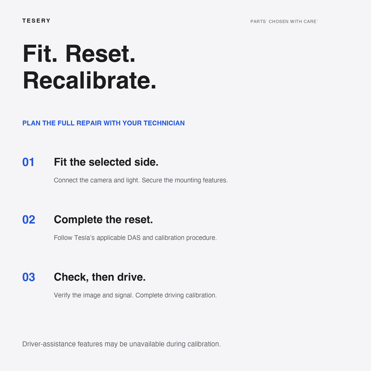 Model 3 repeater replacement includes fitting, DAS reset and camera recalibration