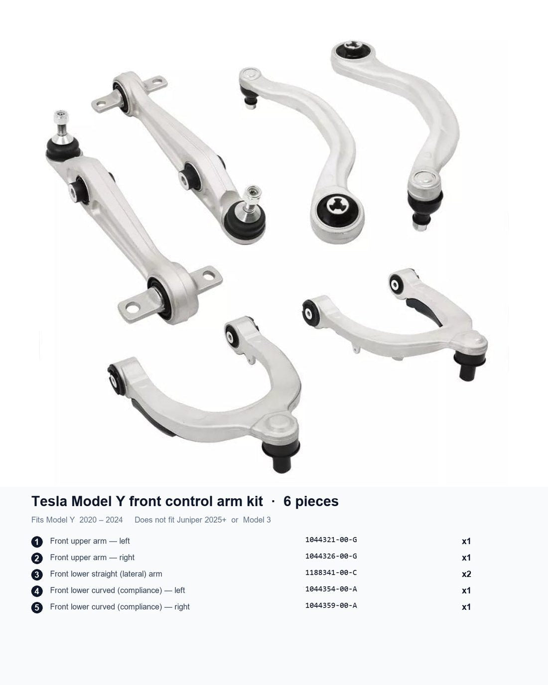 Upper Control Arm Kit 6 - Piece Set for Tesla Model Y (OE: 104432600G, 118834100C, 104435900A) - Tesery Official Store