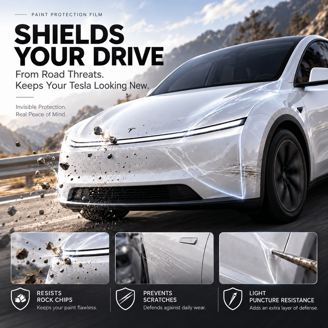 TPU Glossy Full Front Car Paint Protection Film (PPF) for Tesla Model 3 | Tesery - Tesery Official Store