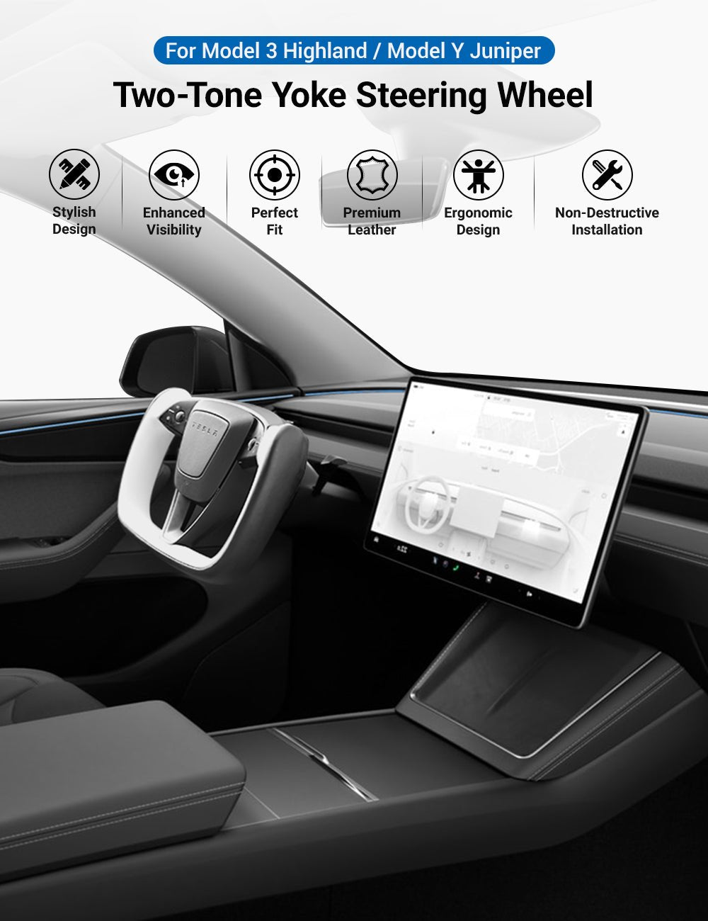 Yoke Steering Wheel for Model 3 Highland / Model Y Juniper【Two - Tone Style】 - Tesery Official Store