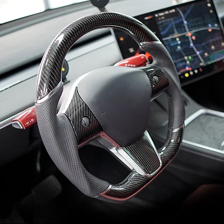 Sport Grip Carbon Fiber Steering Wheel for Tesla Model 3 / Y 【Style 40】 - Tesery Official Store
